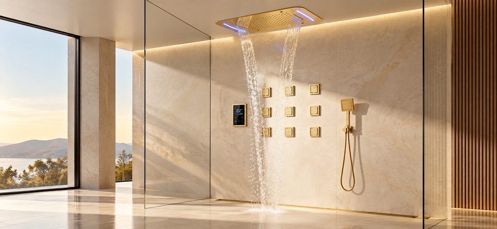 Gold Led Waterfall Shower