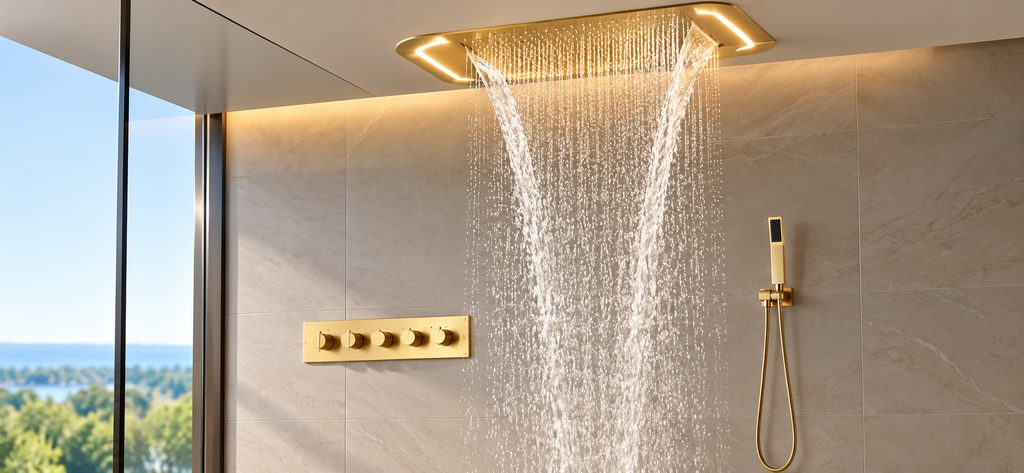 Gold Rainfall Waterfall Led Shower